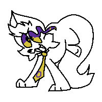 binary style cat coloured white with hints of yellow and purple, glowing eye and tie with indications of the intersex flag